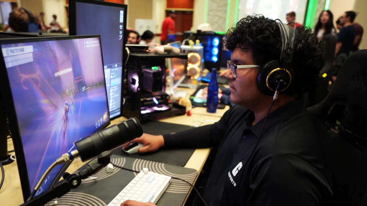 Close up of student gaming at LAN event